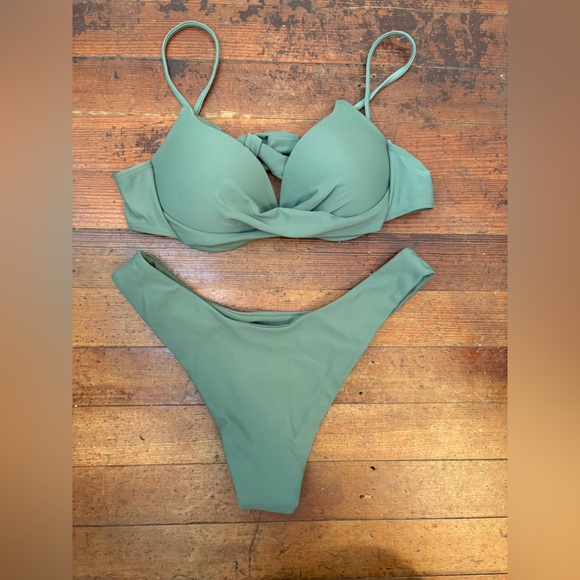 NWOT- Sage Green Push-up Twist Top Bikini Set, Small - Picture 2 of 6